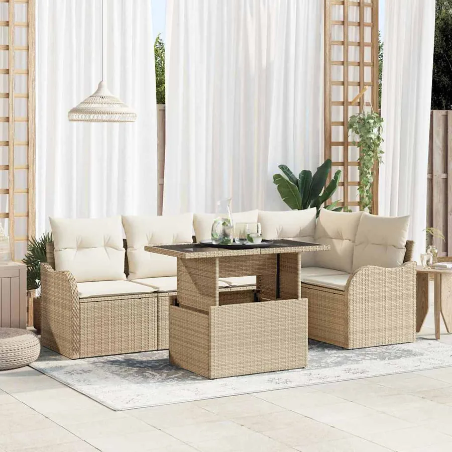Ensemble de canapé de jardin 6 pcs Beige Poly Rattan