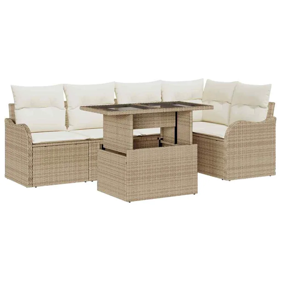 Ensemble de canapé de jardin 6 pcs Beige Poly Rattan - 2