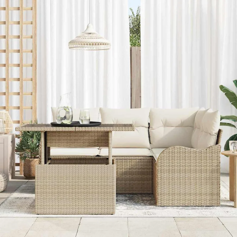 Ensemble de canapé de jardin 5 pcs Beige Poly Rattan - 3