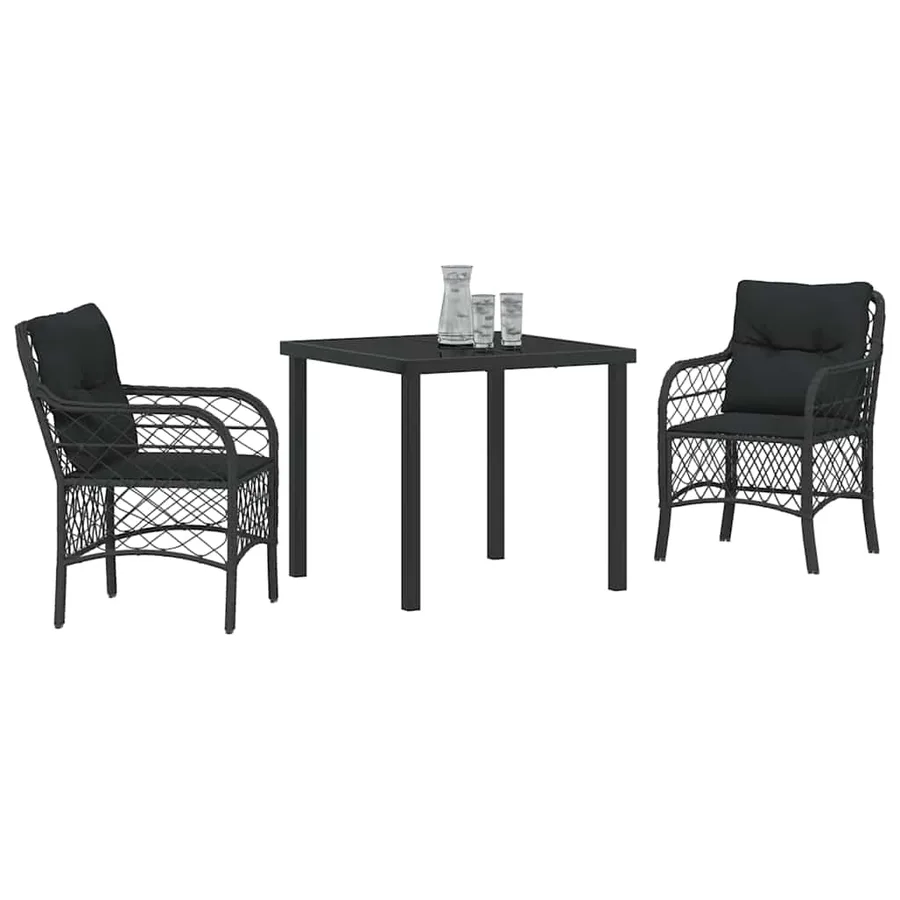 Ensemble de salle à manger pour jardin 3 pcs Noir polyrotin - 3
