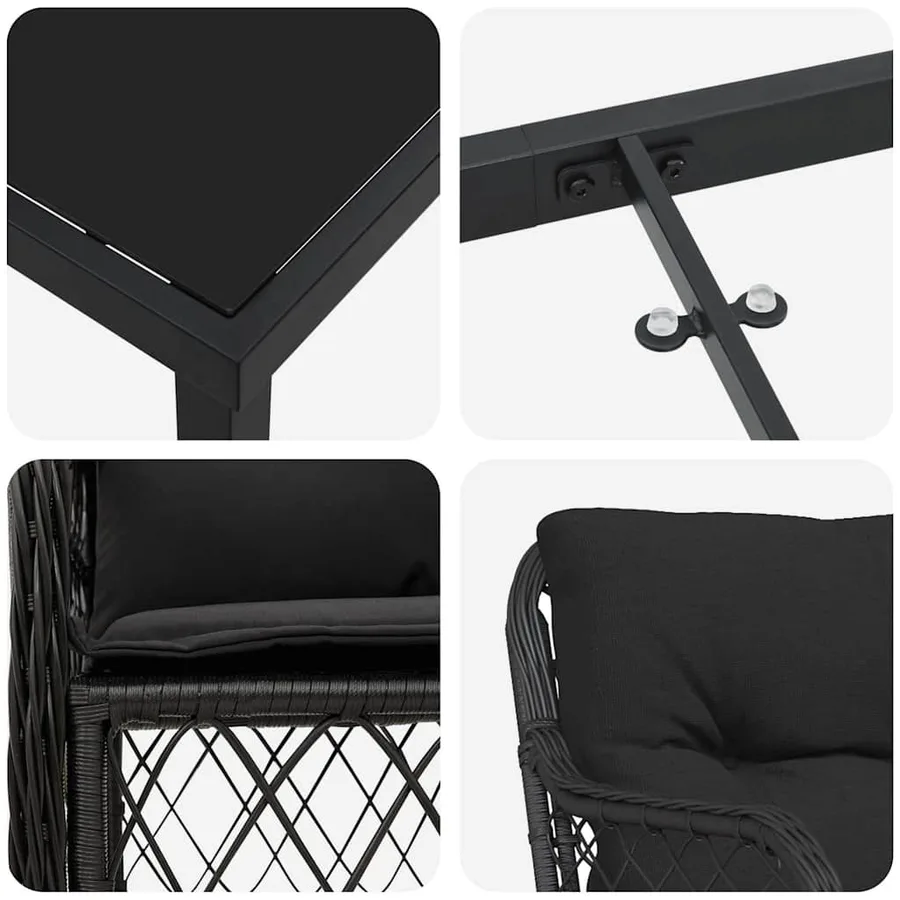 Ensemble de salle à manger pour jardin 3 pcs Noir polyrotin - 9