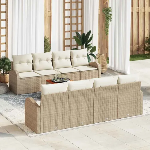 Ensemble de canapé de jardin 9 pcs Beige et crème polyrotin