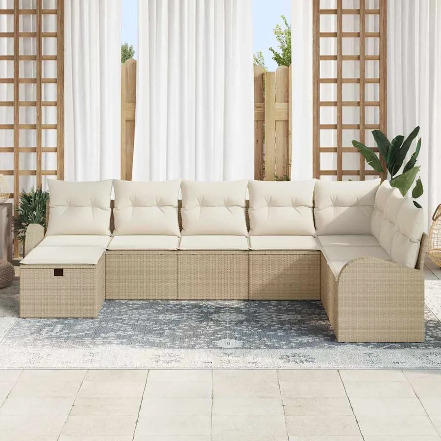Ensemble de canapé de jardin 8 pcs Beige Poly rotin - 3