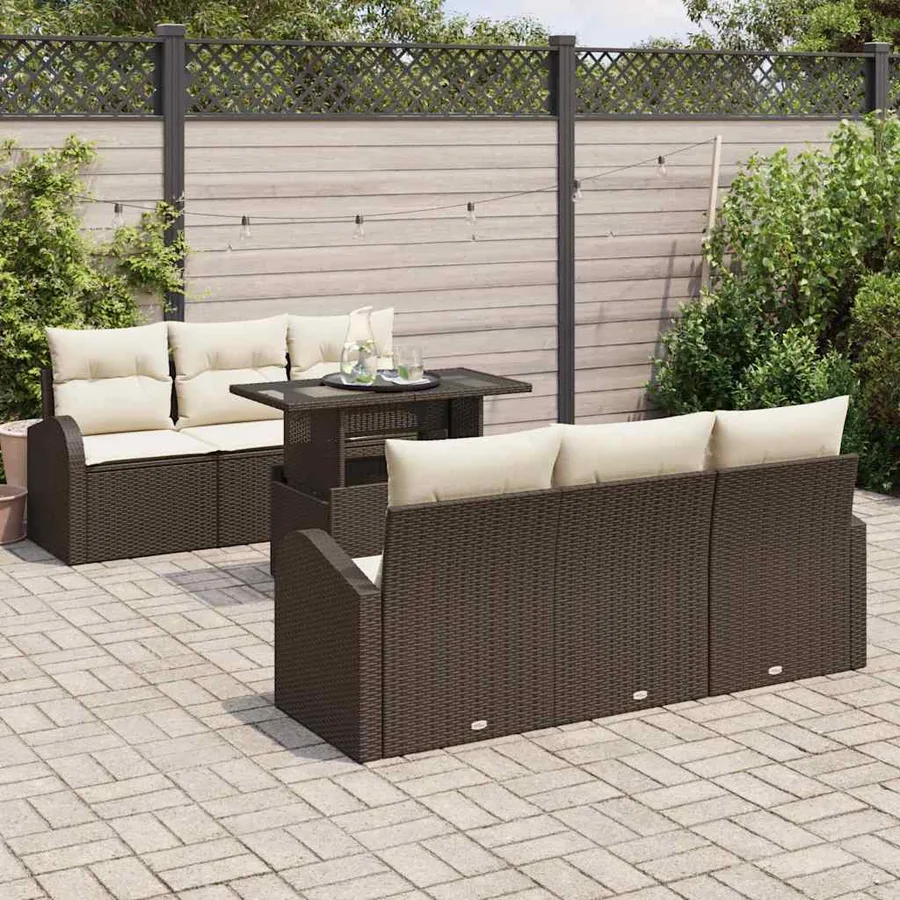 Ensemble de canapé de jardin 7 pcs Marron Poly Rattan - 3