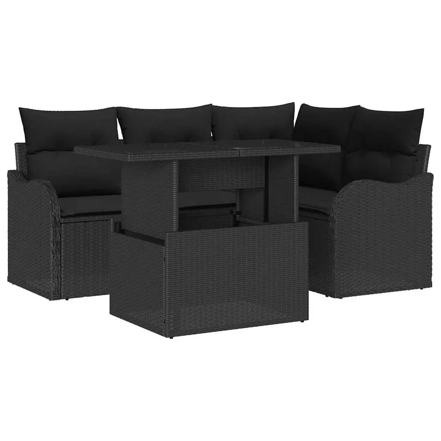 Ensemble de canapé de jardin 5 pcs Noir Poly Rattan - 2