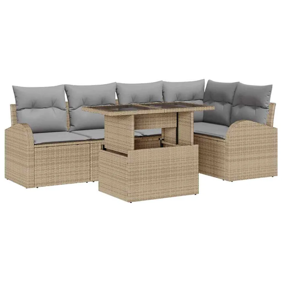 Ensemble de canapé de jardin 6 pcs Beige Poly rotin - 2