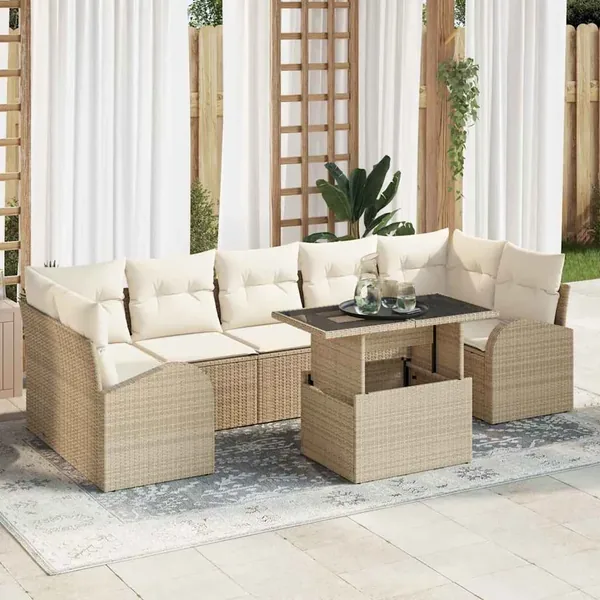 Ensemble de canapé de jardin 8 pcs Beige Poly Rattan