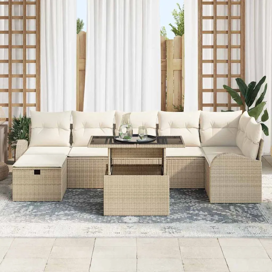 Ensemble de canapé de jardin 8 pcs Beige Poly rotin - 3
