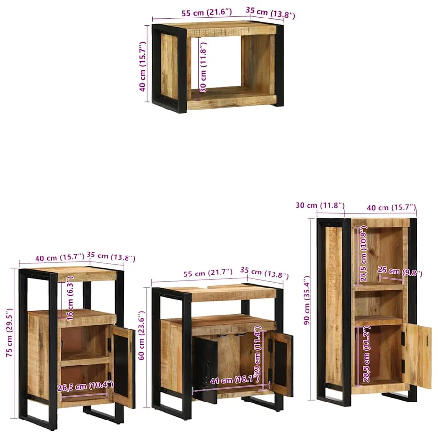 Ensemble de mobilier de salle de bain 4 pcs Marron et Noir - 17
