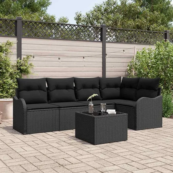 Ensemble de canapé de jardin avec stockage 6 pcs Noir polyrotin