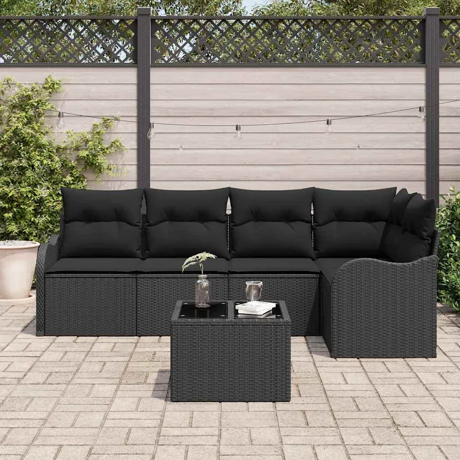 Ensemble de canapé de jardin avec stockage 6 pcs Noir polyrotin - 3