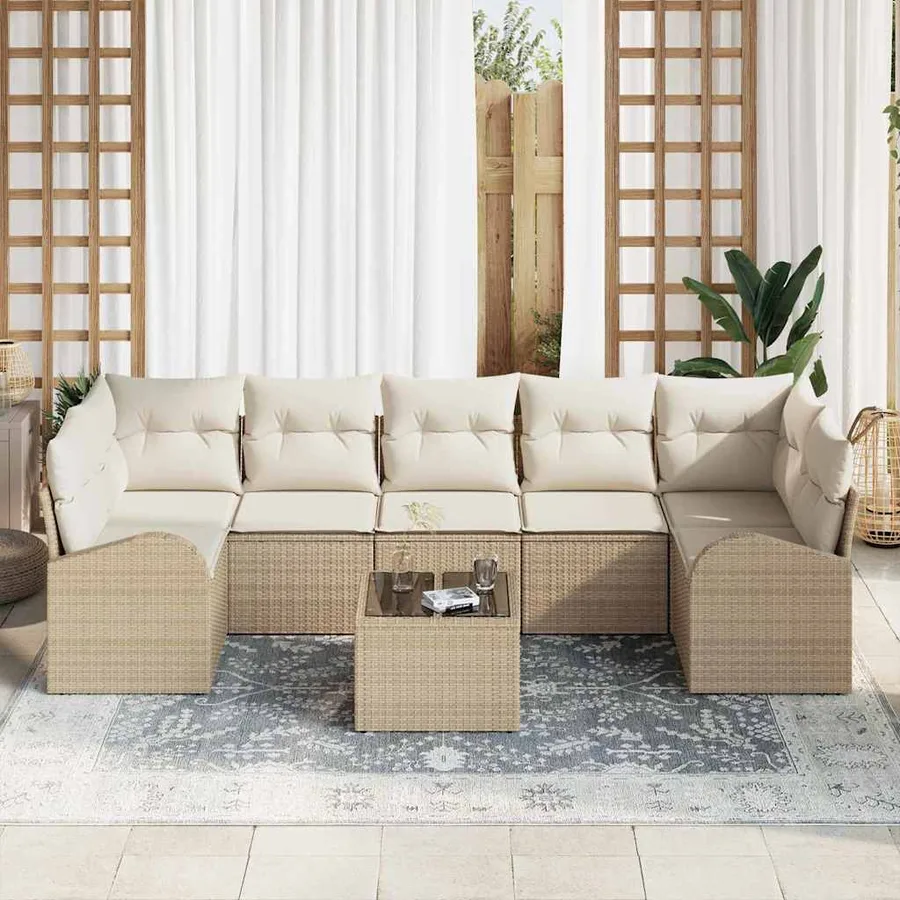 Ensemble de canapé de jardin 8 pcs Beige et crème polyrotin - 3
