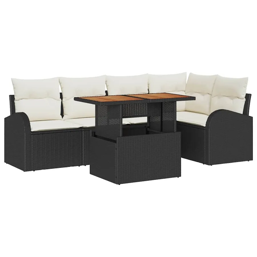 Ensemble de canapé de jardin avec coussin 6 pcs Noir et crème - 2