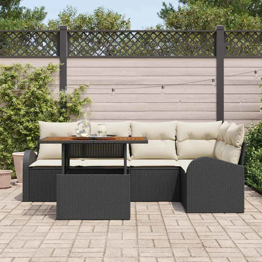 Ensemble de canapé de jardin avec coussin 6 pcs Noir et crème - 3