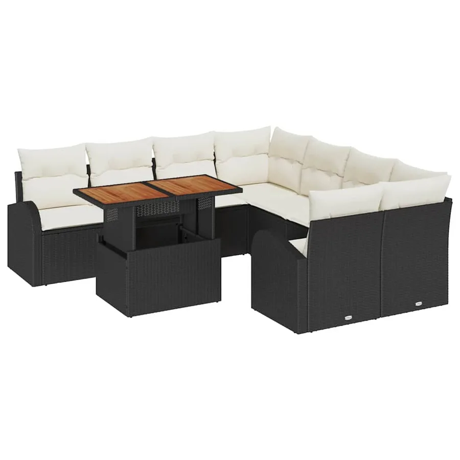 Ensemble de canapé de jardin avec coussin 9 pcs Noir et crème - 2