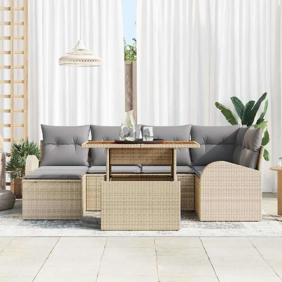 Ensemble de canapé de jardin 7 pcs beige et gris clair - 3