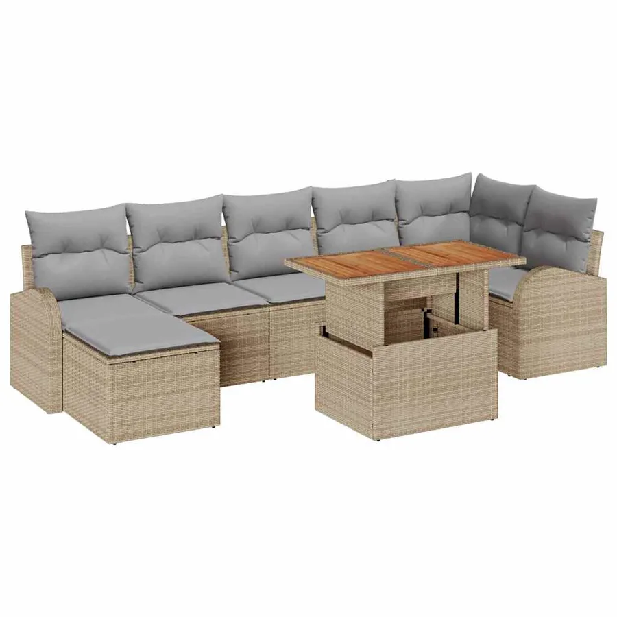 Ensemble de canapé de jardin 8 pcs beige et gris clair - 2