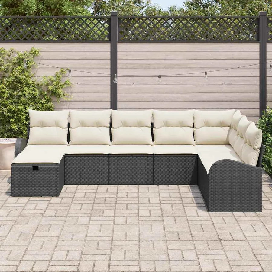 Ensemble de Canapés avec coussin Noir et crème polyrotin - 3