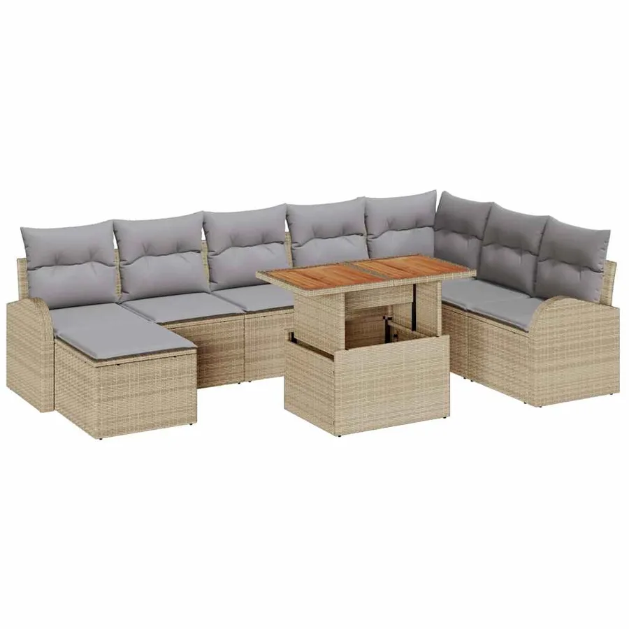 Ensemble de canapé de jardin 9 pcs beige et gris clair - 2