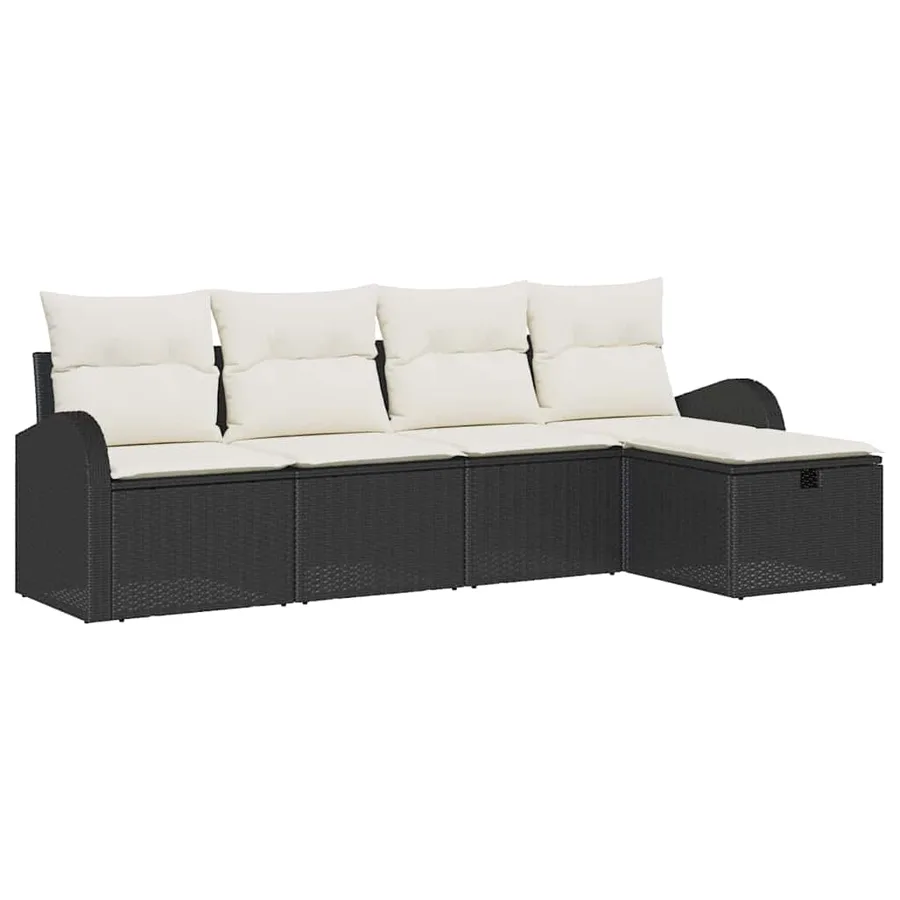 Ensemble de Canapés avec coussin 5 pcs Noir et Crème polyrotin - 2