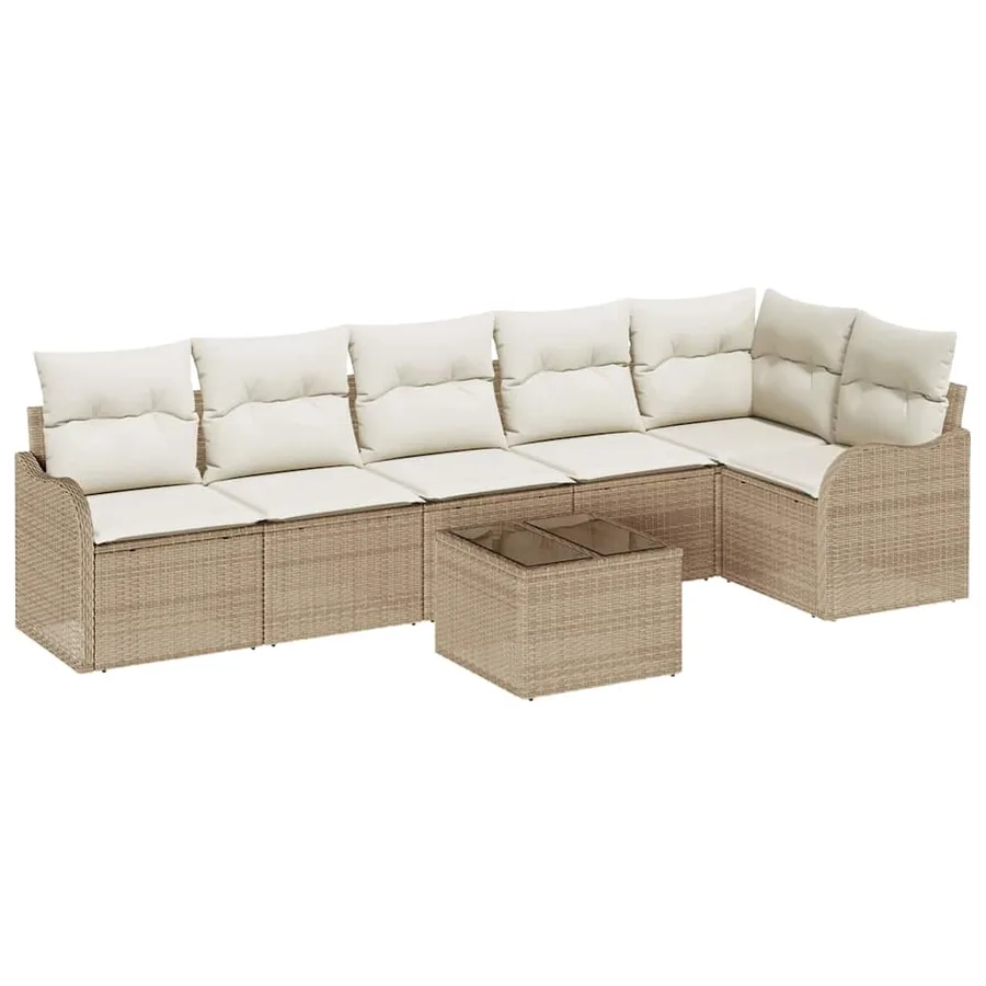 Ensemble de canapé de jardin 7 pcs Beige polyrotin - 2