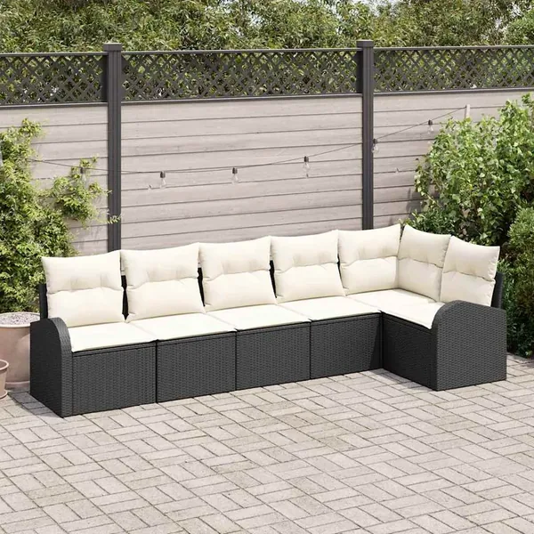 Ensemble de canapé de jardin avec coussin 6 pcs Noir Poly rotin