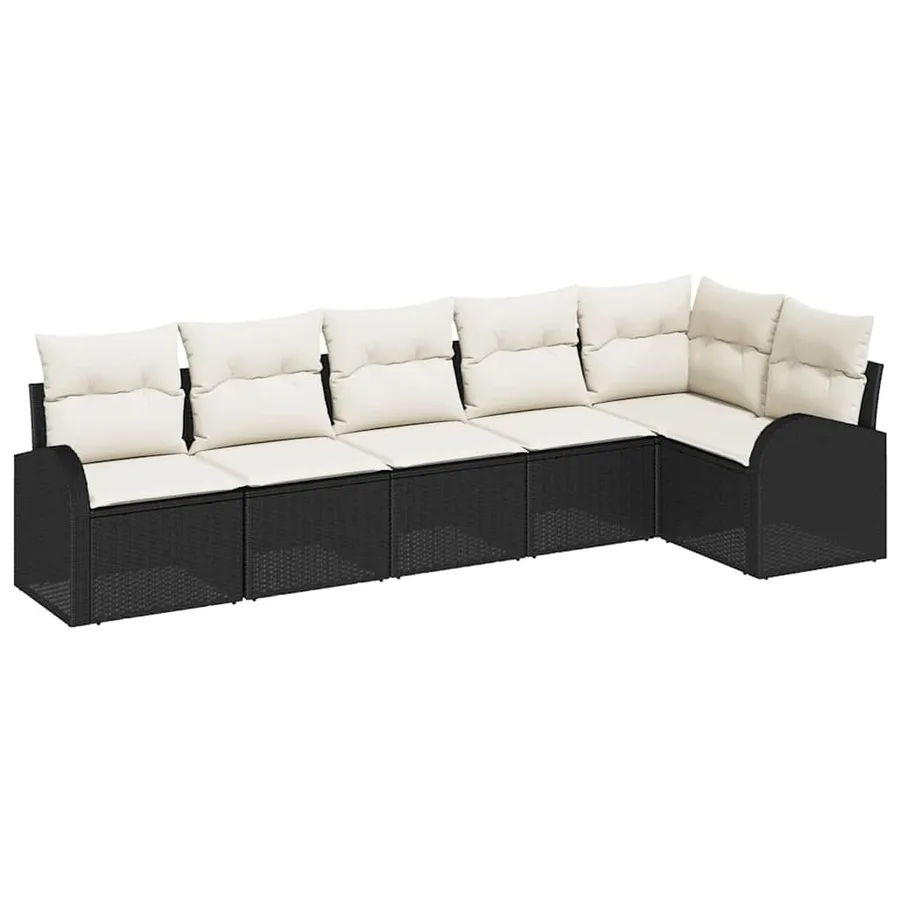 Ensemble de canapé de jardin avec coussin 6 pcs Noir Poly rotin - 2