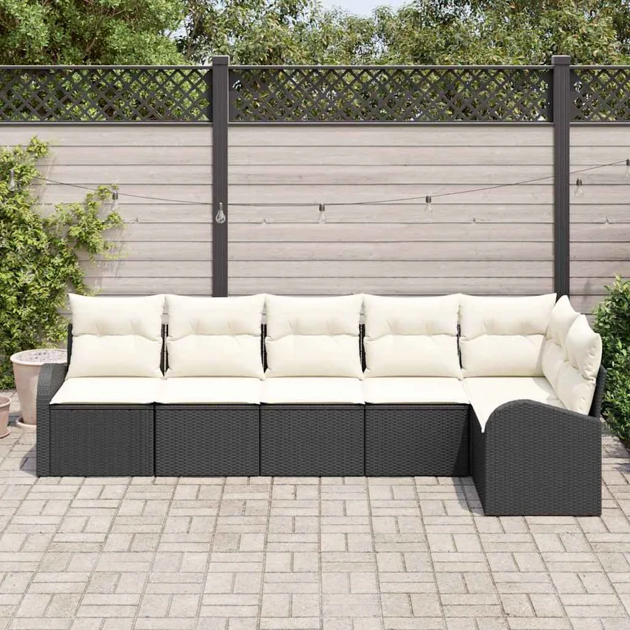 Ensemble de canapé de jardin avec coussin 6 pcs Noir Poly rotin - 3