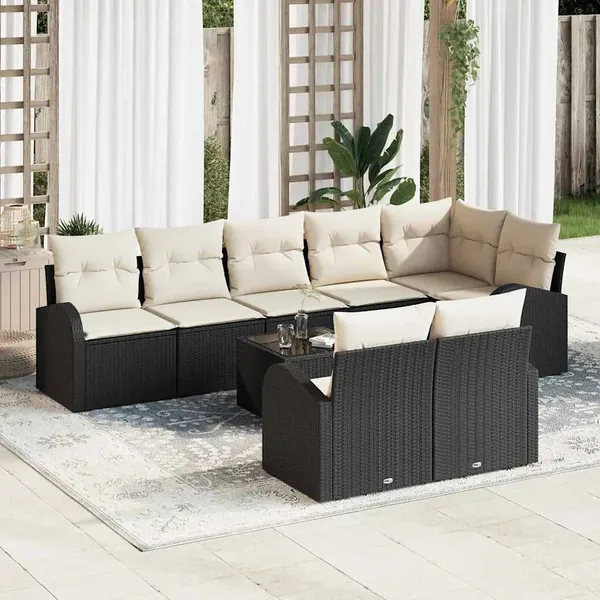 Ensemble de canapé de jardin Noir et Crème 55 x 55 x 37 cm