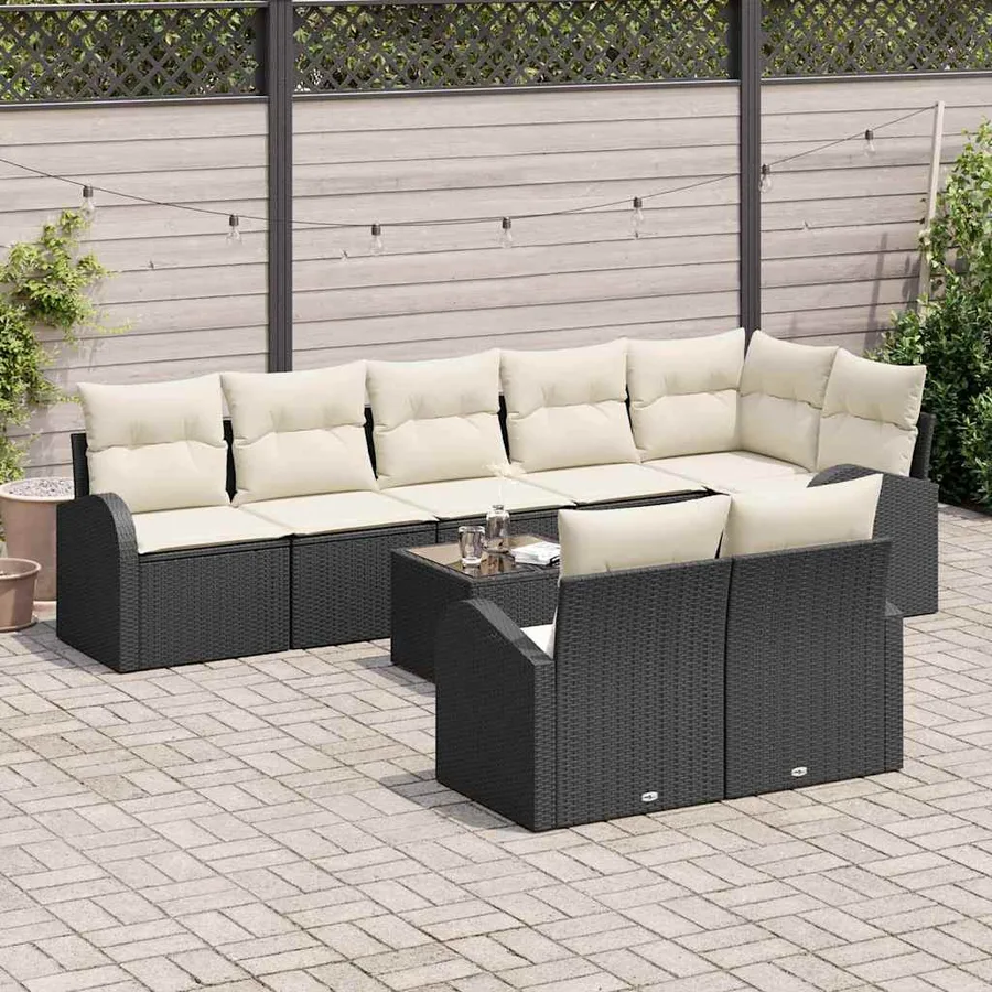 Ensemble de canapé de jardin Noir et Crème 55 x 55 x 37 cm - 3