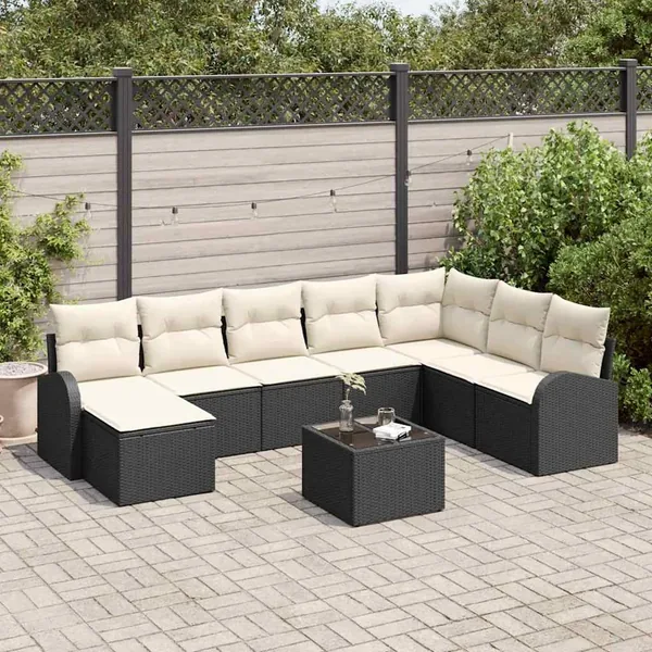 Ensemble de canapé de jardin avec coussin 9 pcs Noir Poly rotin