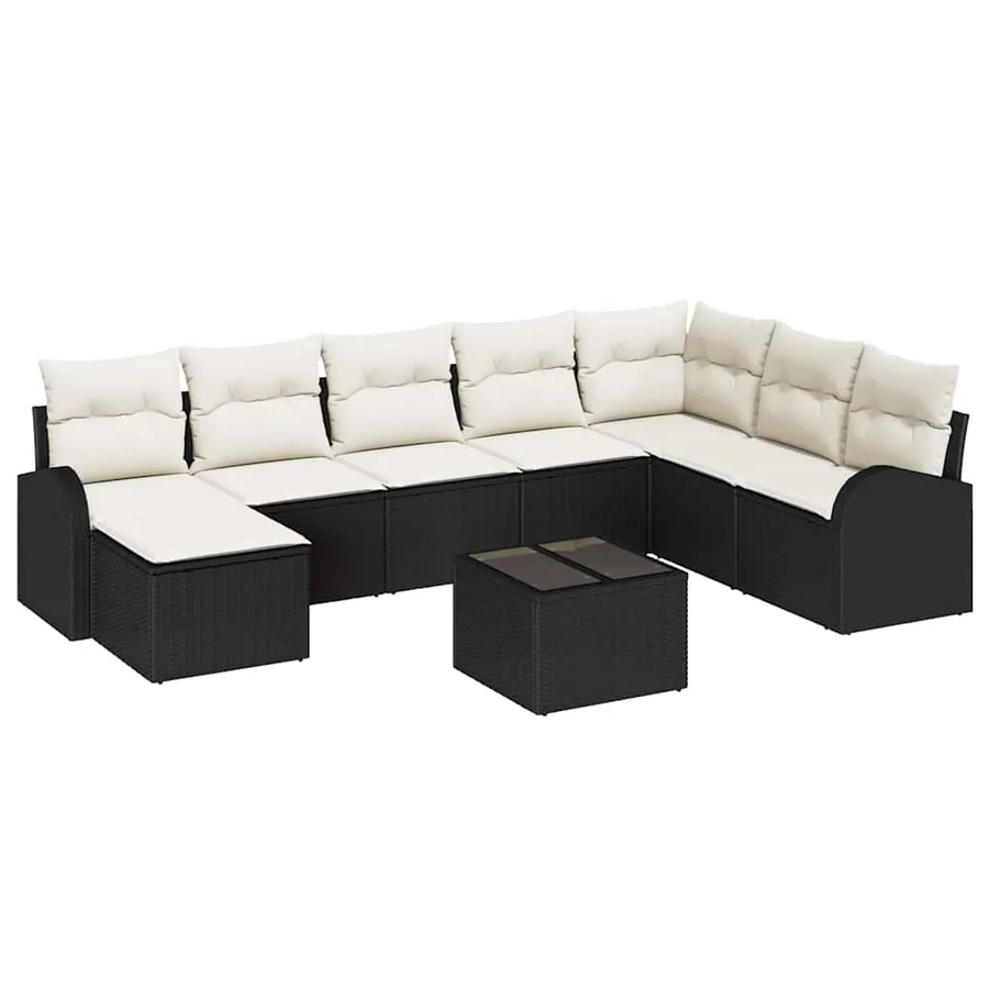 Ensemble de canapé de jardin avec coussin 9 pcs Noir Poly rotin - 2