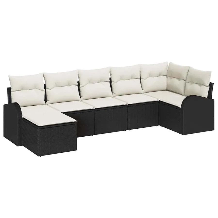 Ensemble de canapé de jardin avec coussin 7 pcs Noir Poly rotin - 2