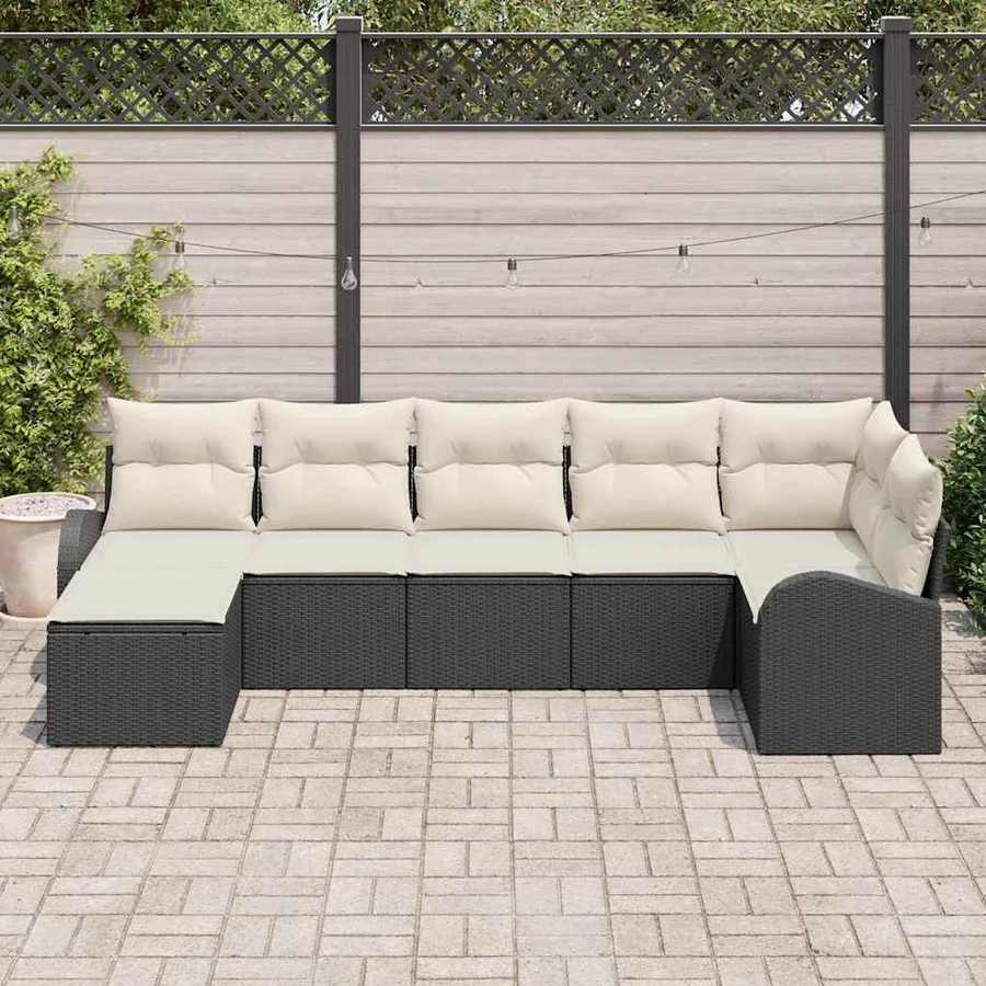 Ensemble de canapé de jardin avec coussin 7 pcs Noir Poly rotin - 3