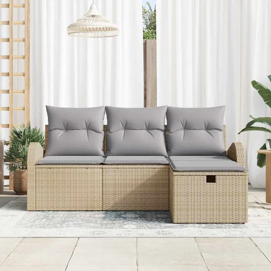 Ensemble de Canapés 4 pcs Beige et Gris clair polyrotin - 3