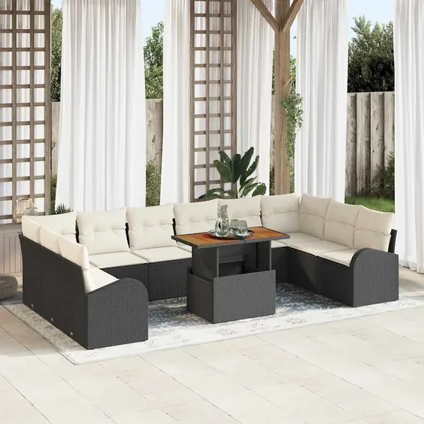 Ensemble de canapé de jardin avec coussin 11 pcs Noir et crème