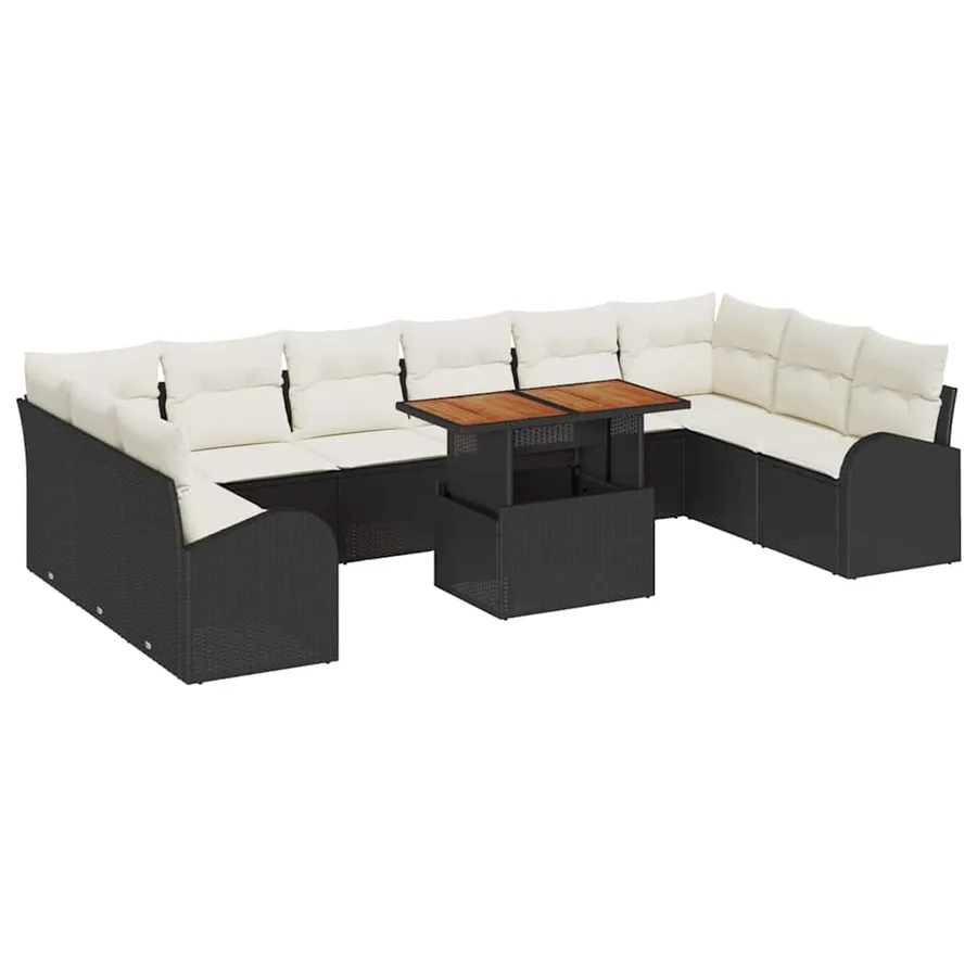 Ensemble de canapé de jardin avec coussin 11 pcs Noir et crème - 2