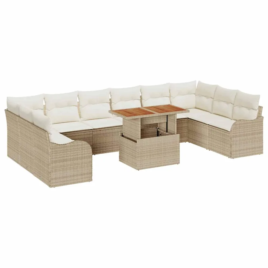 Ensemble de canapé de jardin avec coussin 11 pcs beige et crème - 2