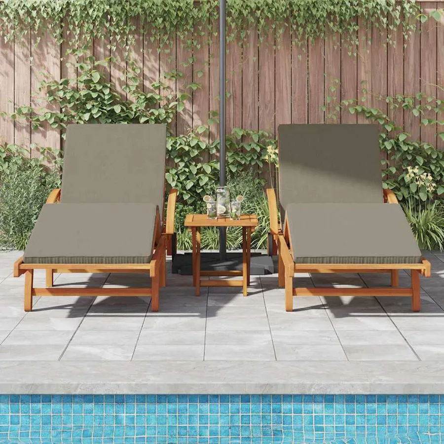 Transat 2 pcs Taupe 200 x 67 x 84 cm Bois d'Acacia Massif - 3