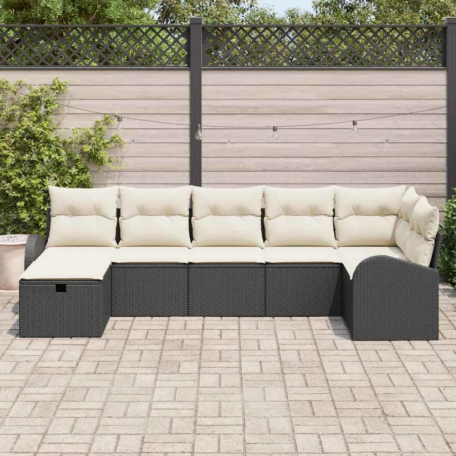 Ensemble de Canapés avec coussin 7 pcs Noir et Crème polyrotin - 3