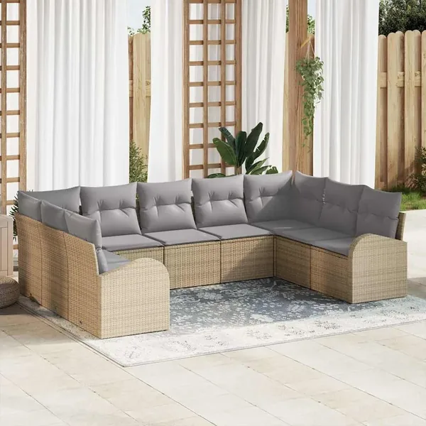 Ensemble de Canapés avec coussin 9 pcs Beige Poly Rattan