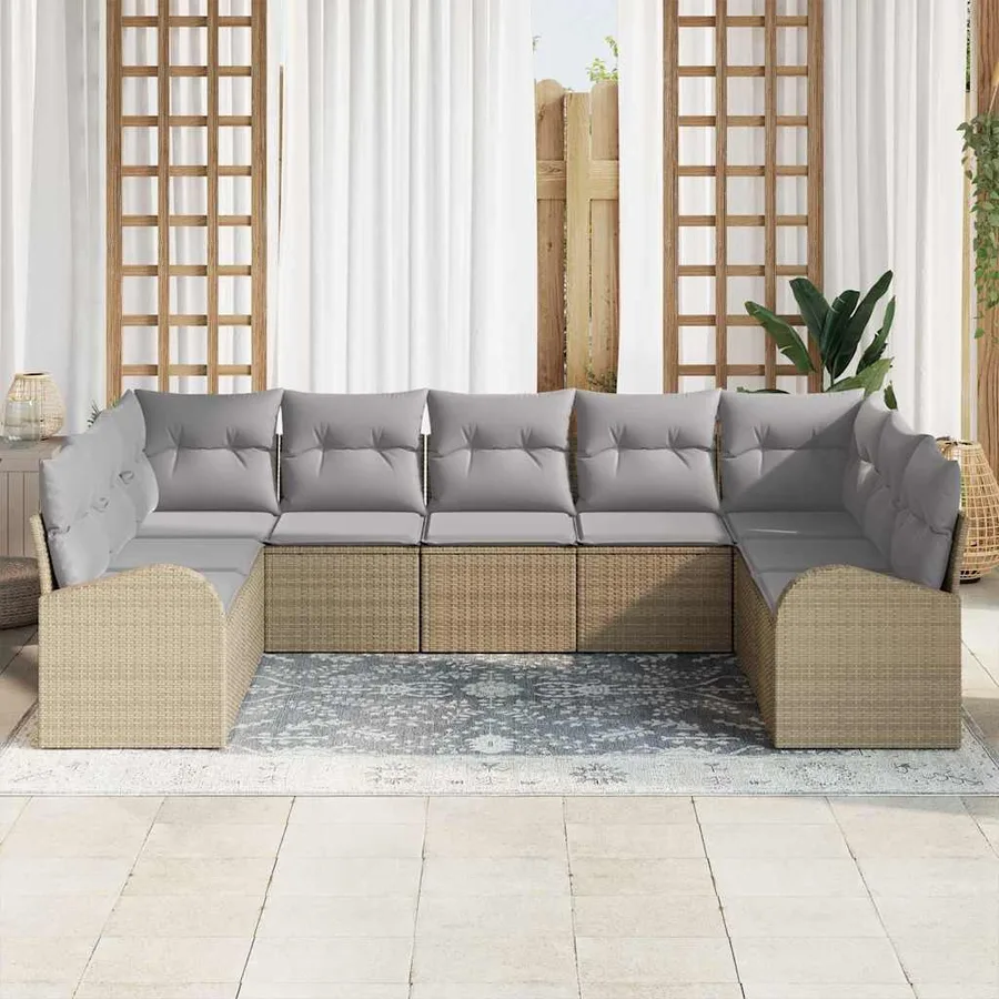 Ensemble de Canapés avec coussin 9 pcs Beige Poly Rattan - 3