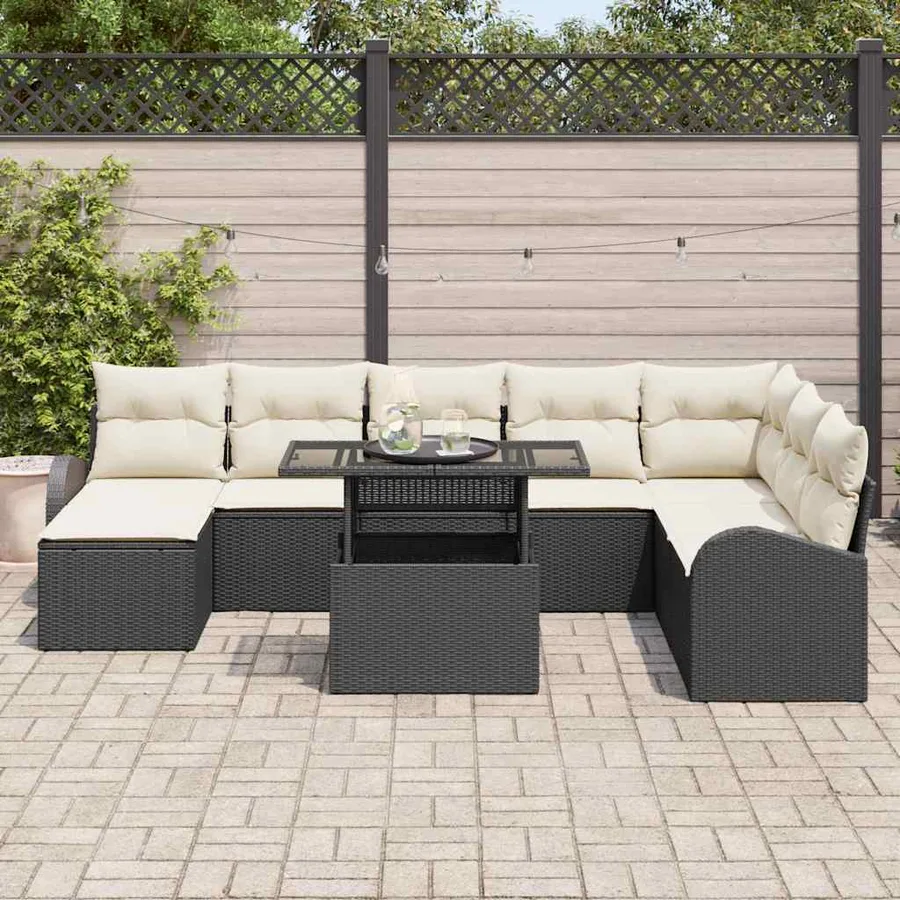 Ensemble de canapé de jardin avec coussin 9 pcs Noir et crème - 3