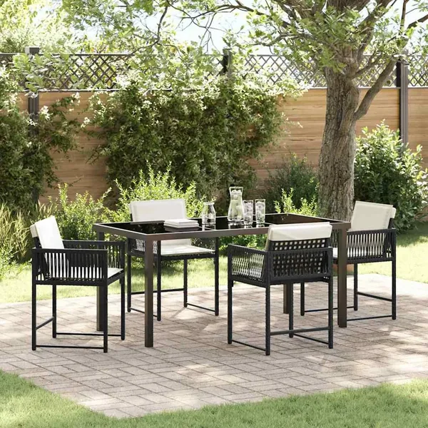 Ensemble de salle à manger pour jardin 5 pcs Noir polyrotin