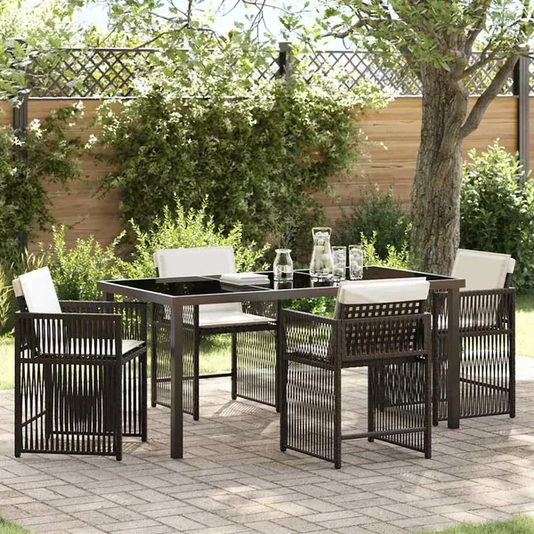 Ensemble de salle à manger pour jardin 5 pcs Marron polyrotin