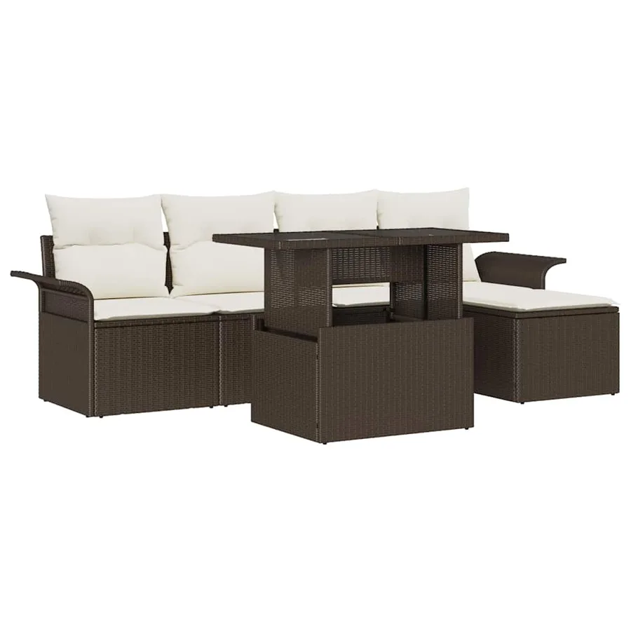 Ensemble de canapé de jardin 6 pcs Marron polyrotin - 2