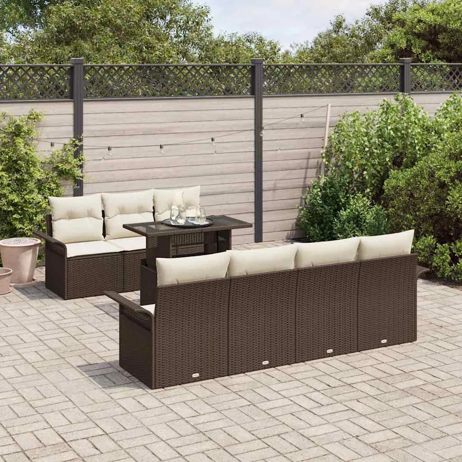 Ensemble de canapé de jardin 8 pcs Marron polyrotin - 3