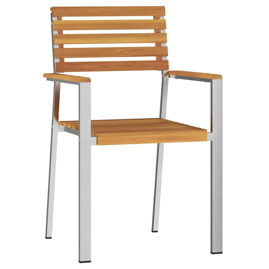 Chaise de jardin 4 pcs Bois d'acacia massif et acier inoxydable - 2