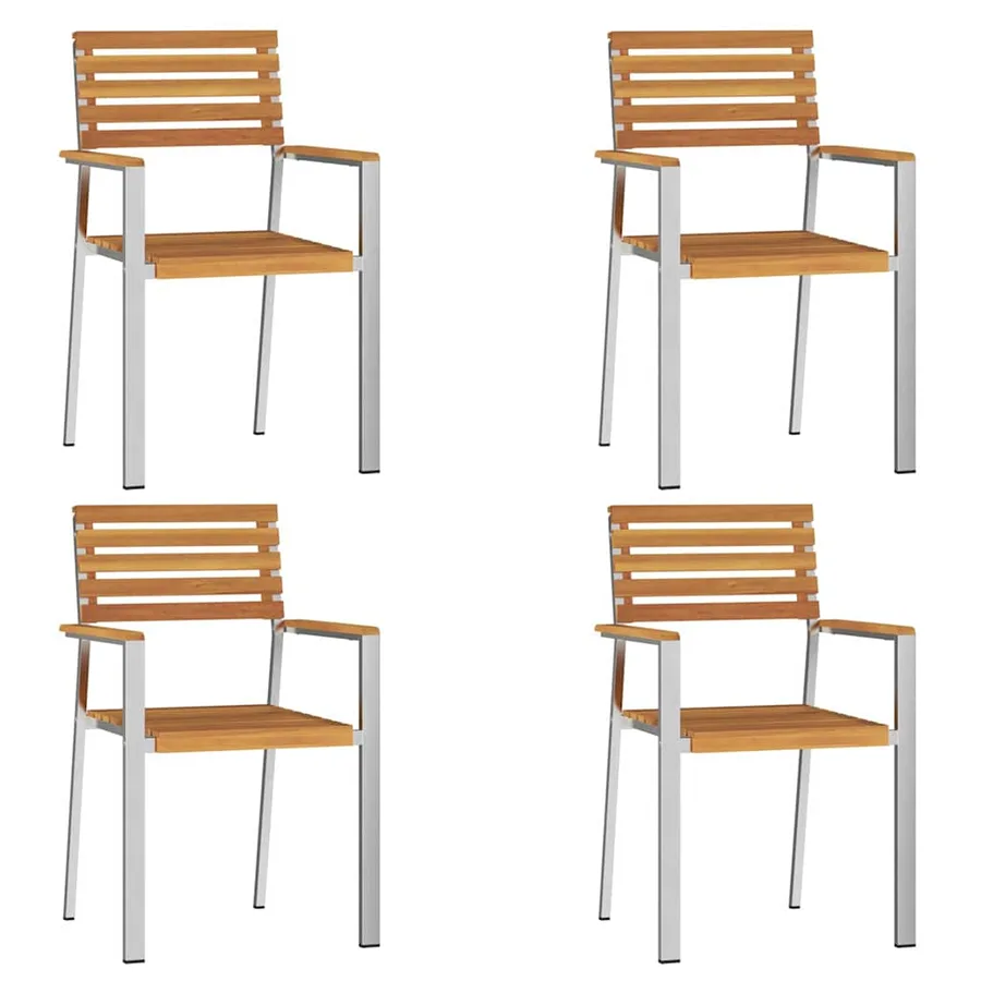 Chaise de jardin 4 pcs Bois d'acacia massif et acier inoxydable - 4