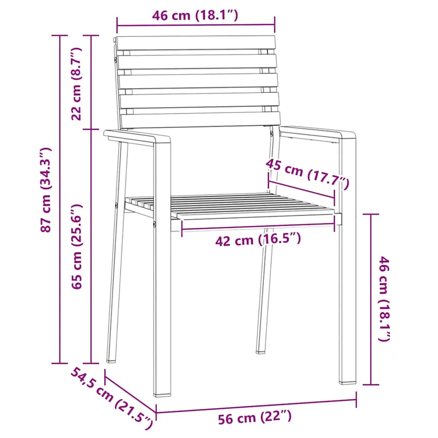 Chaise de jardin 4 pcs Bois d'acacia massif et acier inoxydable - 8